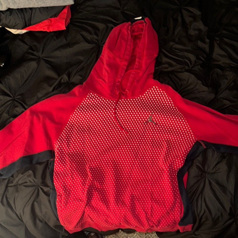Red and Navy Hooded Sweatshirt